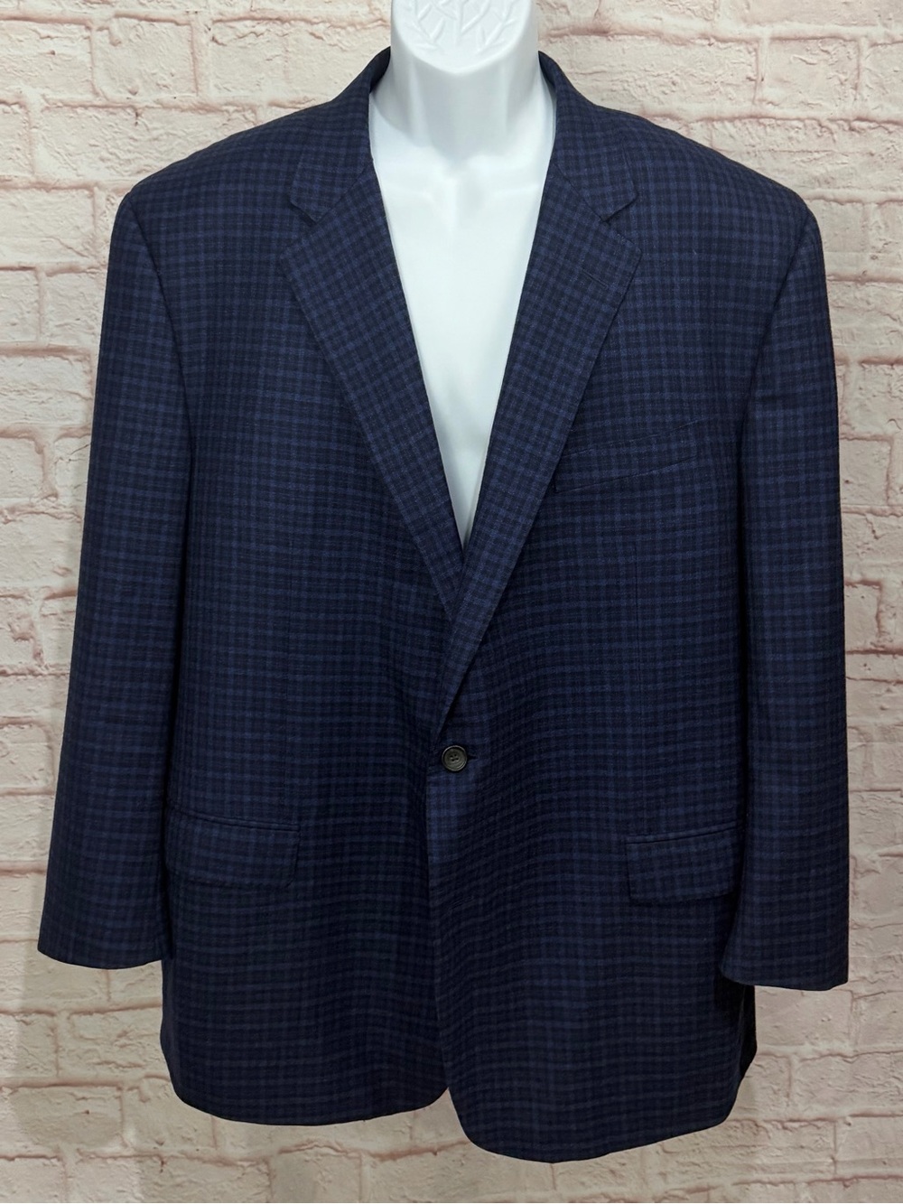 Samuelsohn Loro Piana Wool Blue & Black Plaid Sport Coat Blazer Size 53R